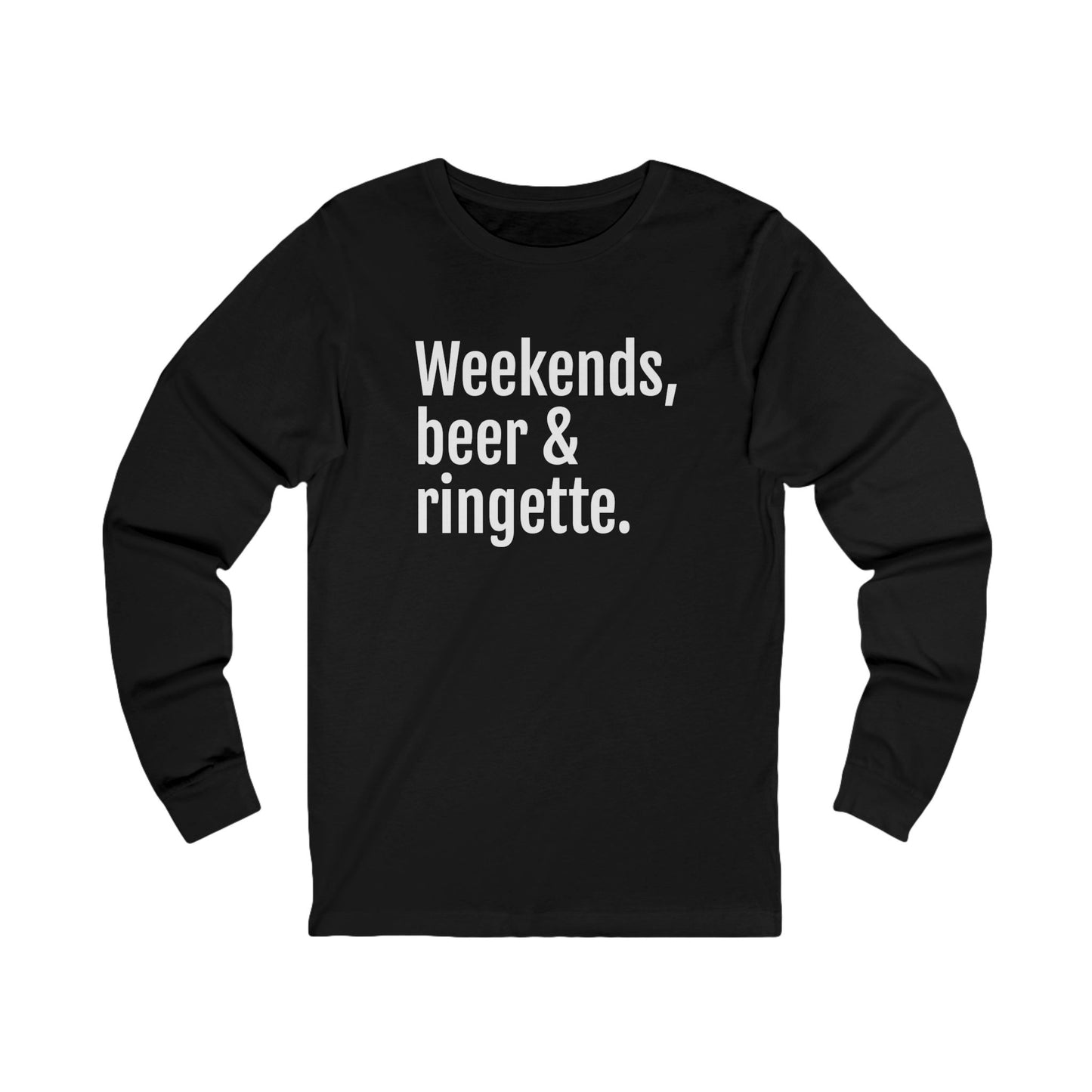 weekends, beer and ringette graphic black adult long sleeve