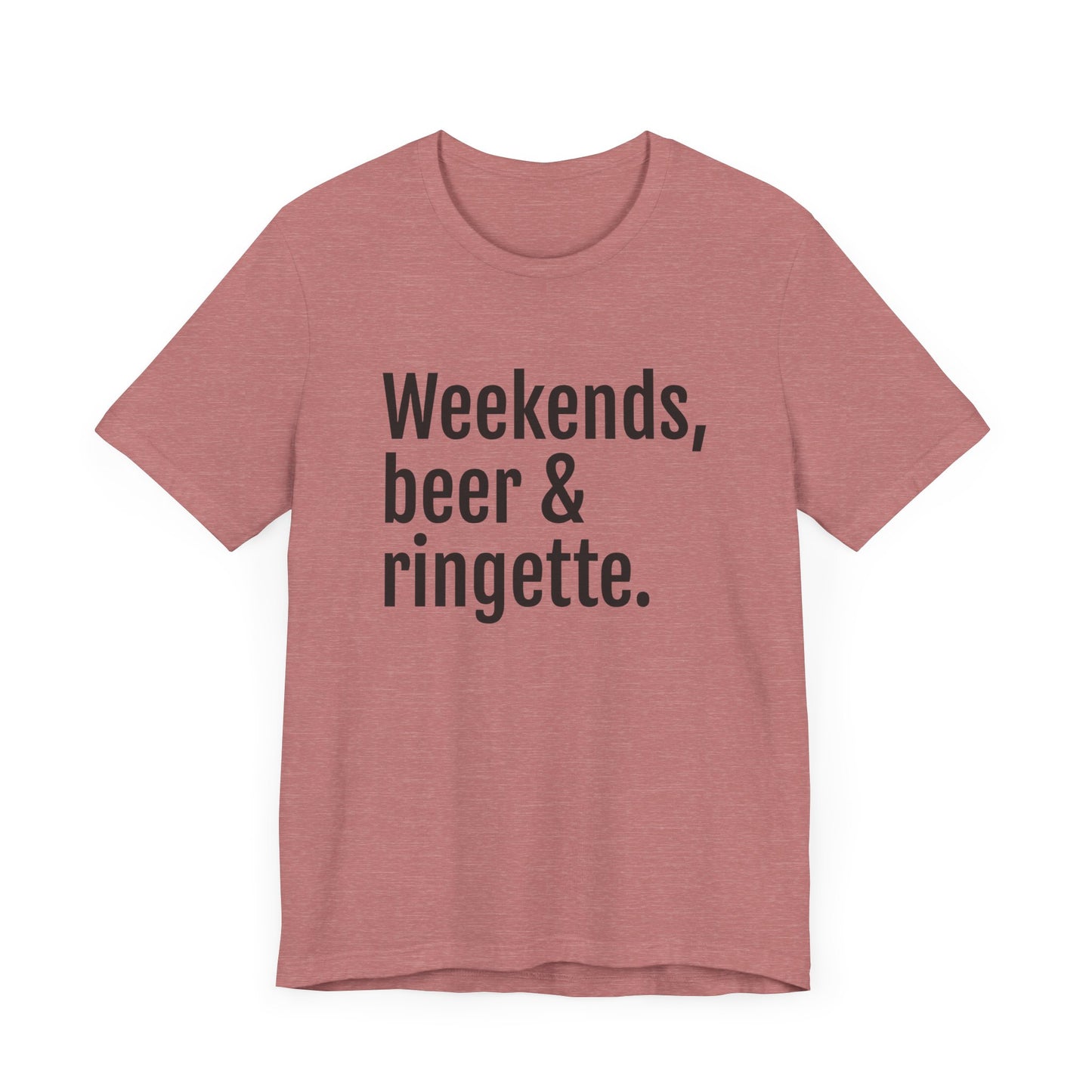 weekends, beer and ringette graphic mauve adult t-shirt