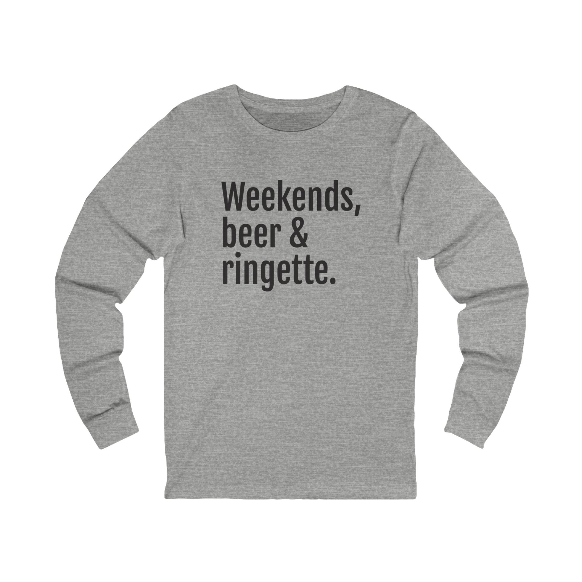 weekends, beer and ringette graphic grey adult long sleeve