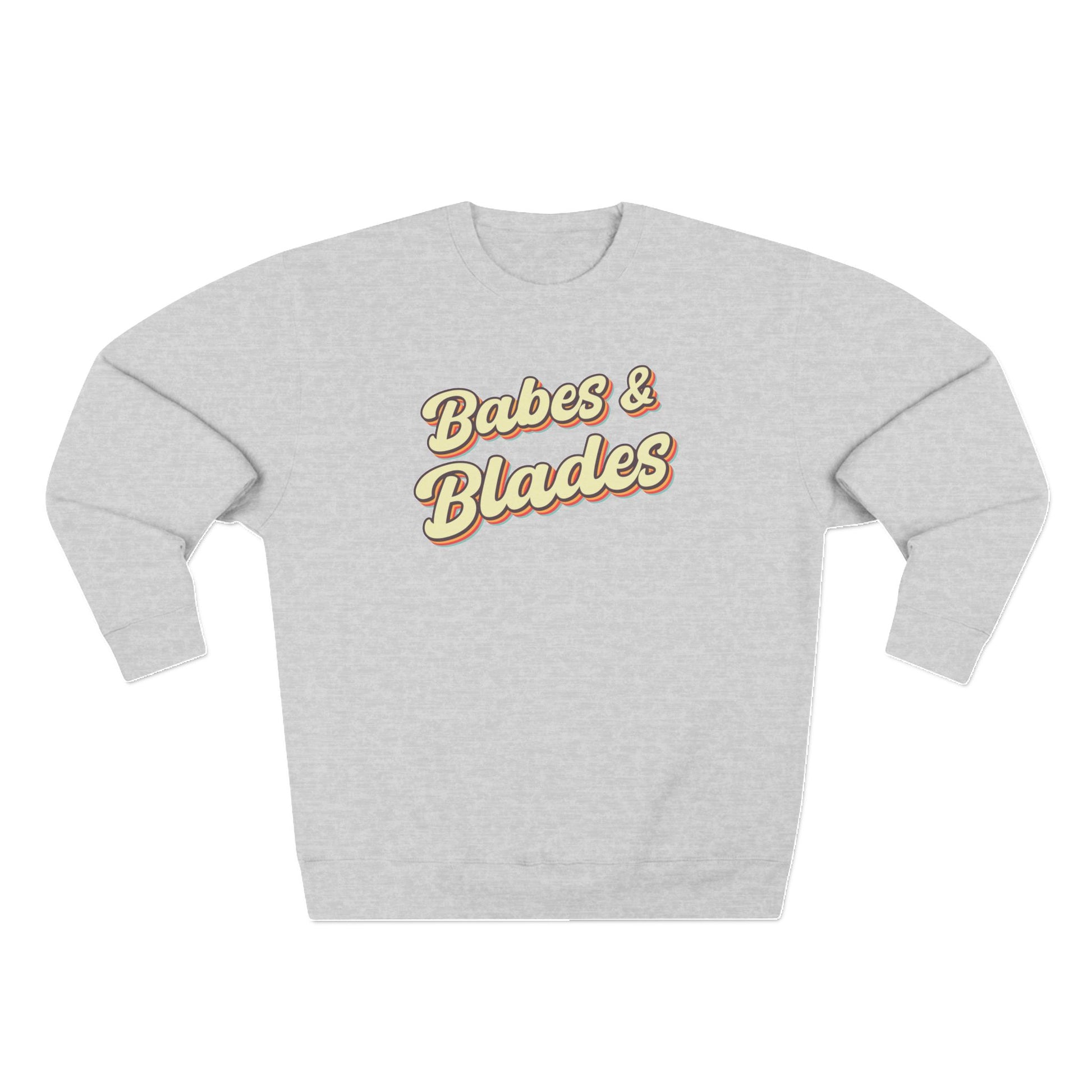 babes & blades graphic light grey adult ringette crewneck