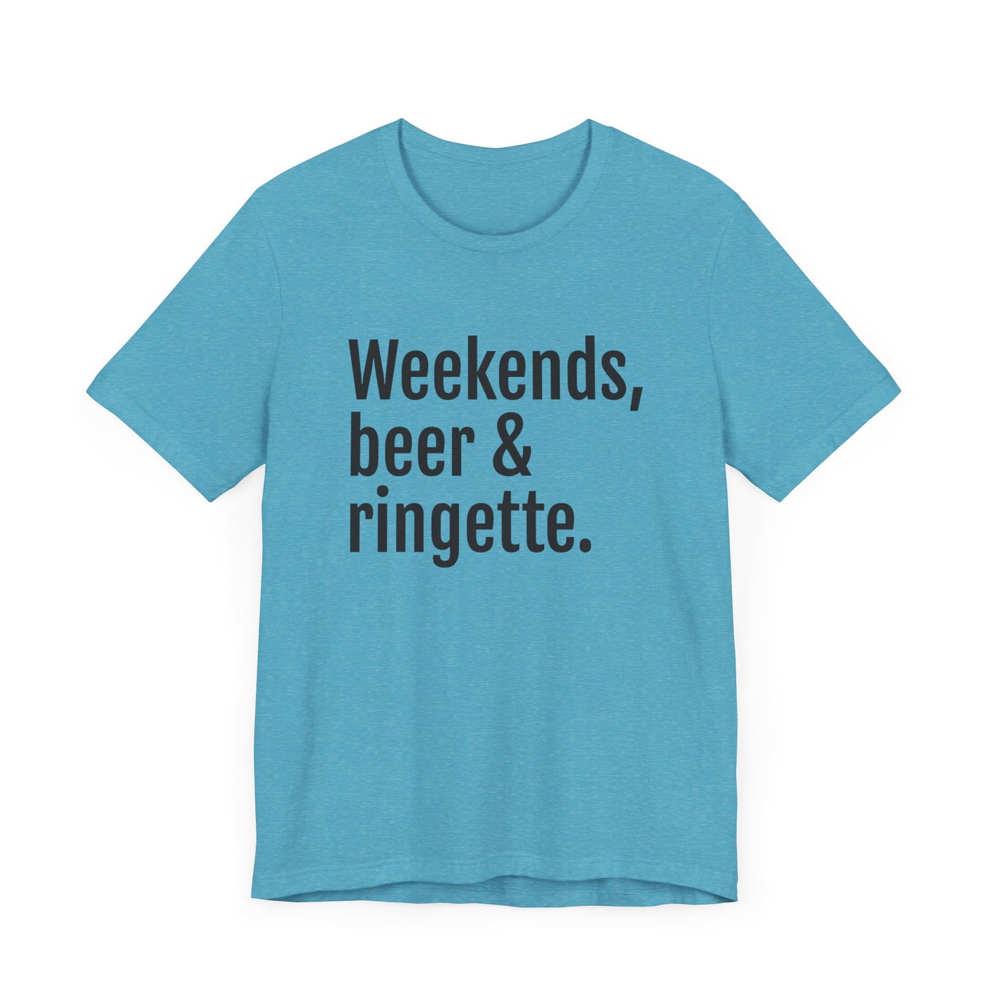 weekends, beer and ringette graphic blue adult t-shirt