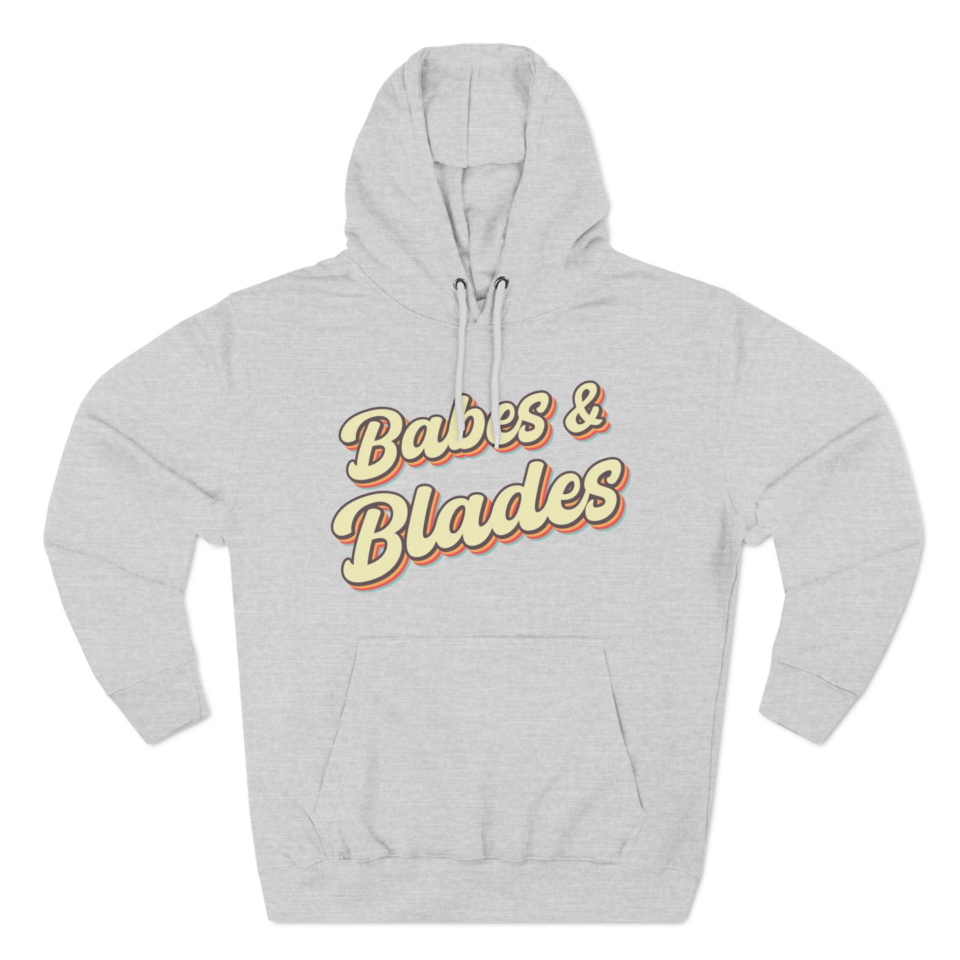 babes and blades graphic grey adult pullover hoodie