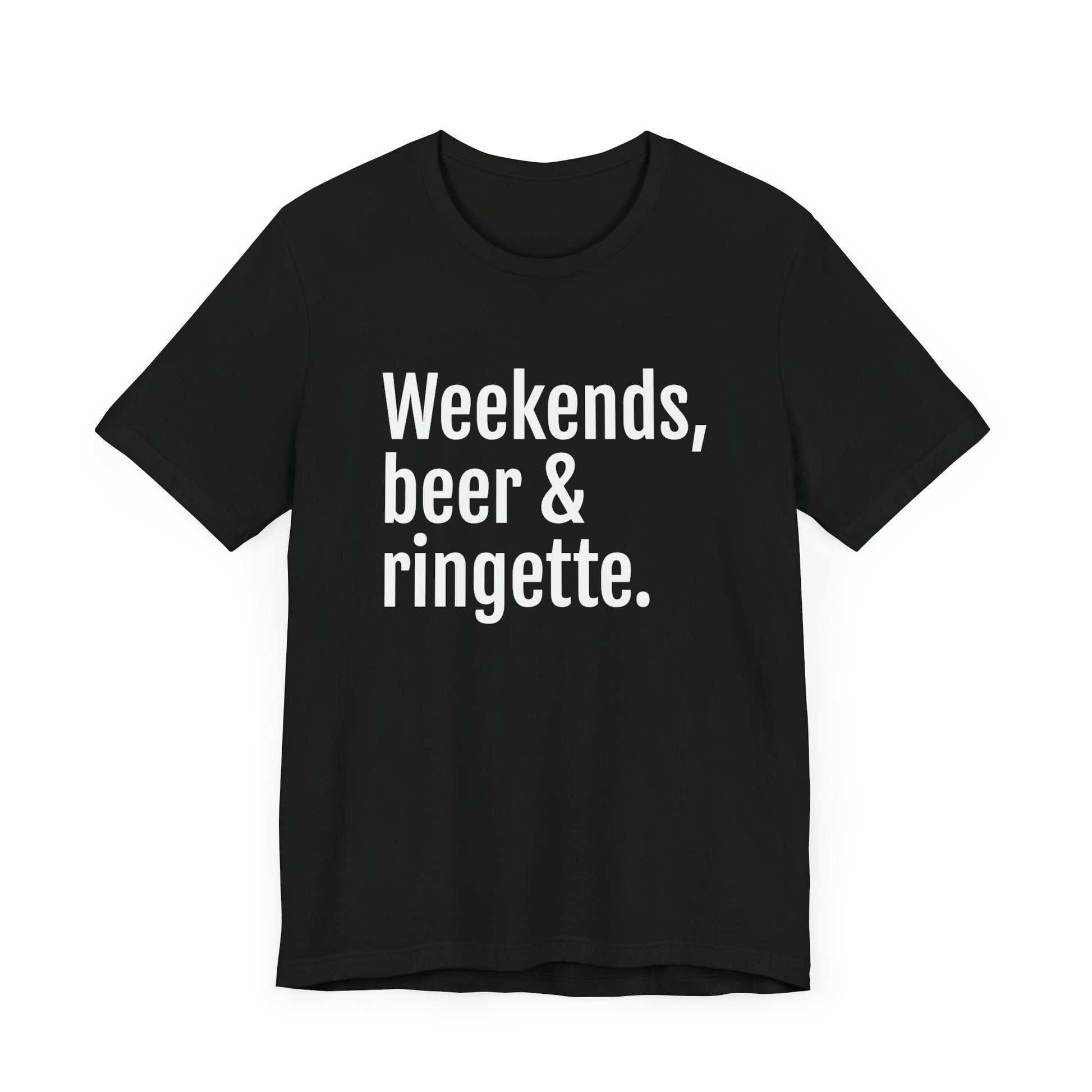 weekends, beer and ringette graphic black adult t-shirt